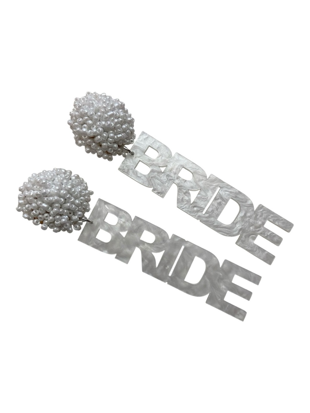 White BRIDE Drop Earrings with Pearl Cluster Tops